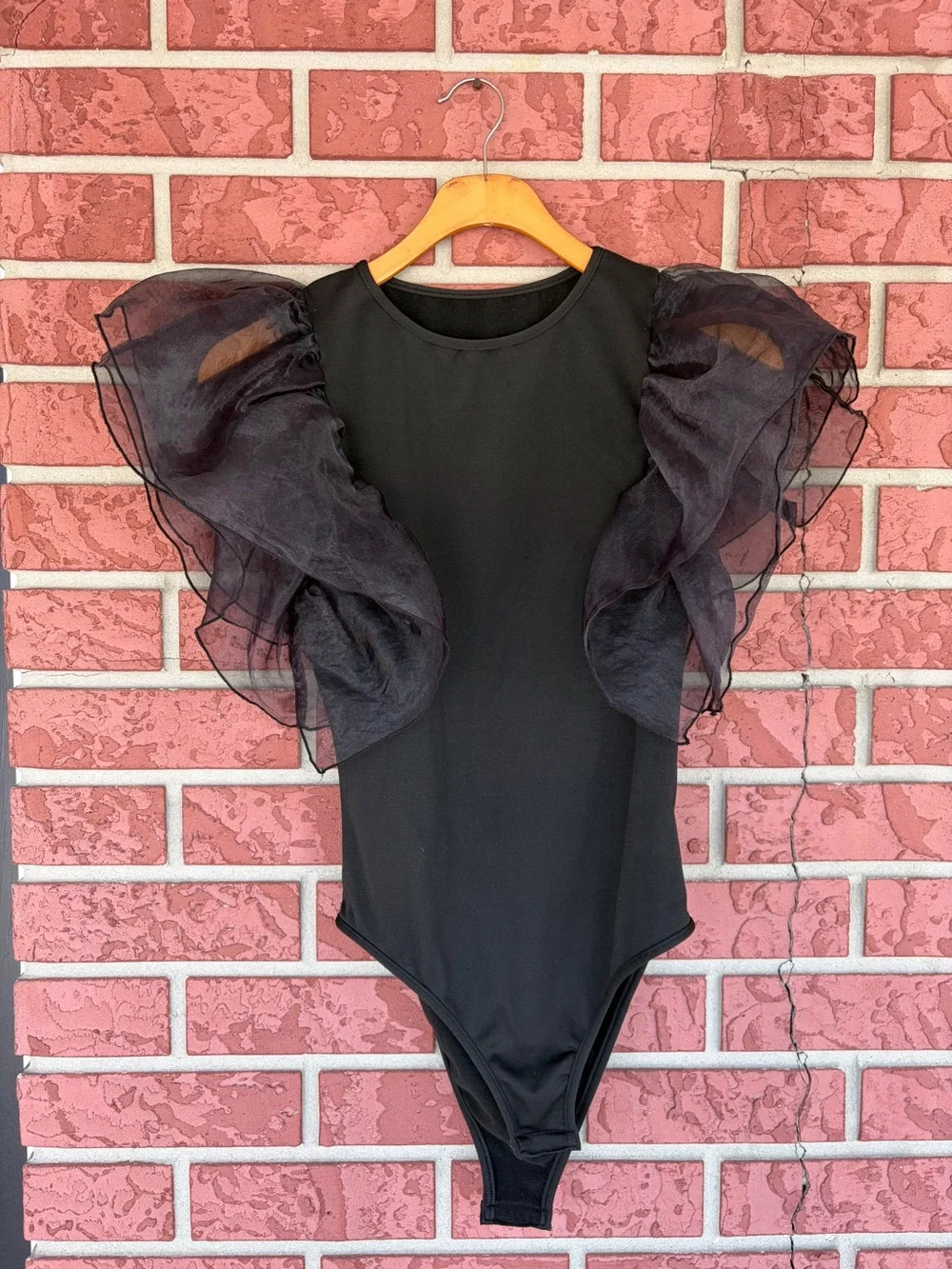 Black Ruffled Sleeve Bodysuit